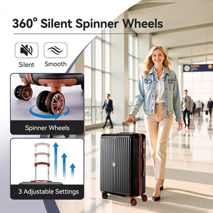 Hoteel 3 Piece Luggage Set with Spinner Wheels (4-YEAR WARRANTY), Carry on Luggage for Travel with TSA Lock, Hardshell ABS+PC Suitcase Set, 20" Suitcase + Expandable Duffel Bag + Cosmetic Bag(Black)