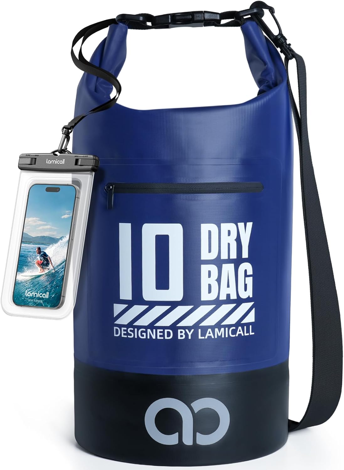 Lamicall Dry Bag Waterproof Backpack - [Zippered Pocket] 5L/10L/20L/30L/40L Roll Top Waterproof Bag with Water Proof Phone Pouch, Floatable Drybag for Swimming, Boating, Kayaking, Camping, Beach