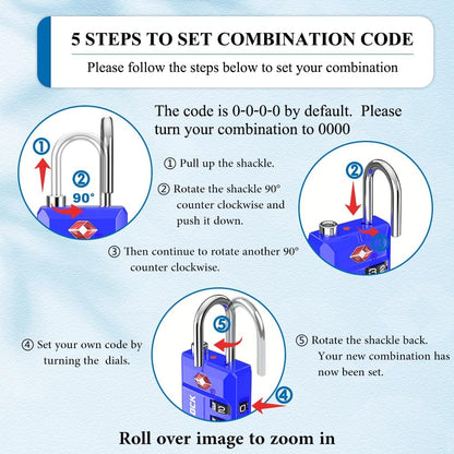 SURE LOCK TSA Approved 4-Digit Resettable Combination Luggage Locks with Open Alert, Easy-Read Dials - for Luggage, School Lockers, Gym, Office, Toolbox & Security Cases(Blue 2 Pack)