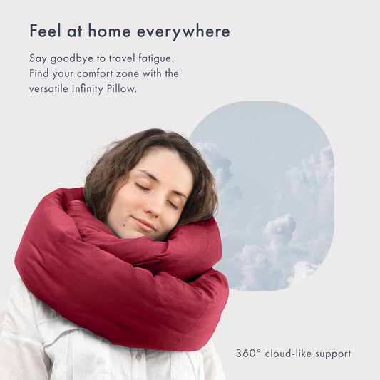 Huzi Infinity Pillow - Travel Neck Pillow - Versatile Soft 360 Support Scarf - Machine Washable - Home Travel Flight Road Trips (Burgundy)