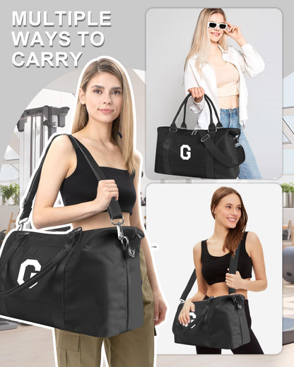 Initial Travel Duffel Bag Sports Gym Bag for Boys Teen Birthday Gifts,Black Personalized Weekender Bag Carry On Tote Bags for Men,Waterproof Overnight Luggage Bag Airplane Travel Essentials(Letter G)