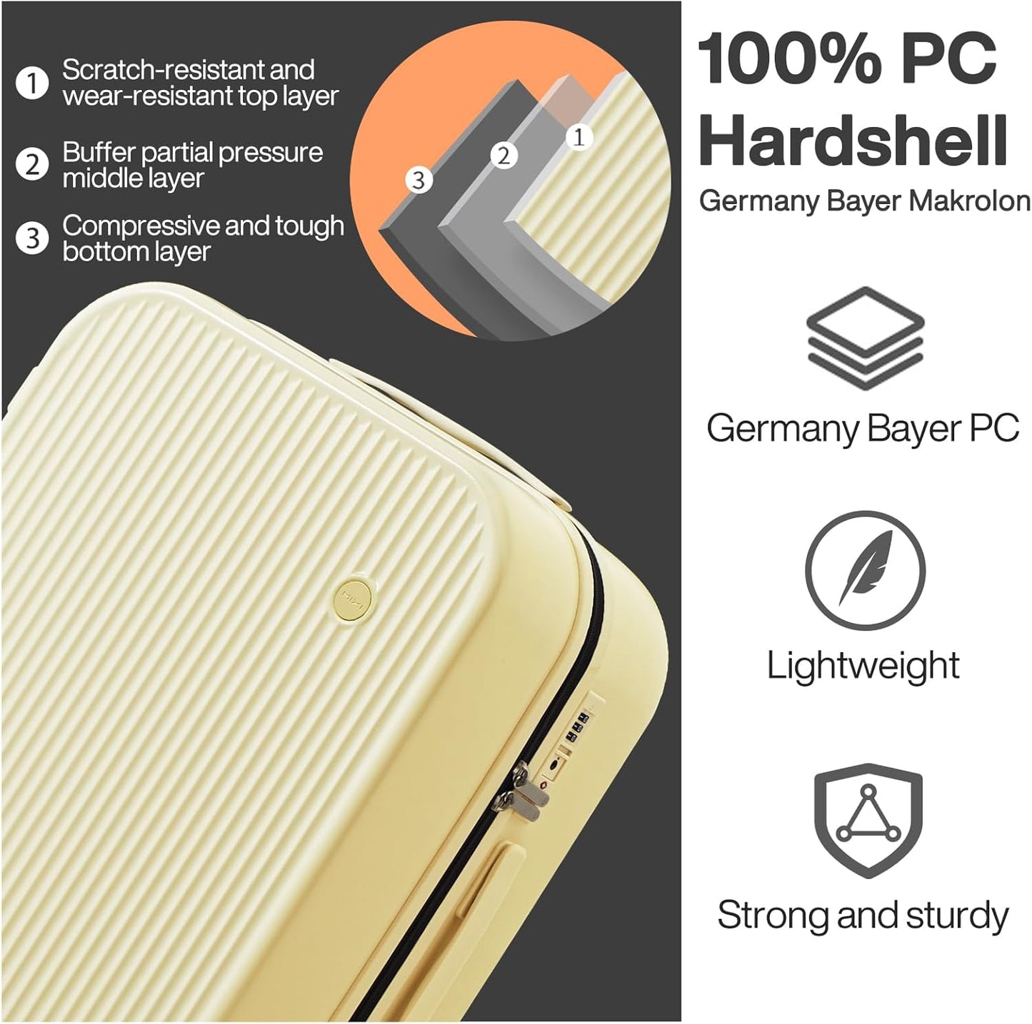 mixi 26 Inch Large Checked Luggage PC Hardshell Suitcases with Wheels for Travel Woman Men, Lark Yellow