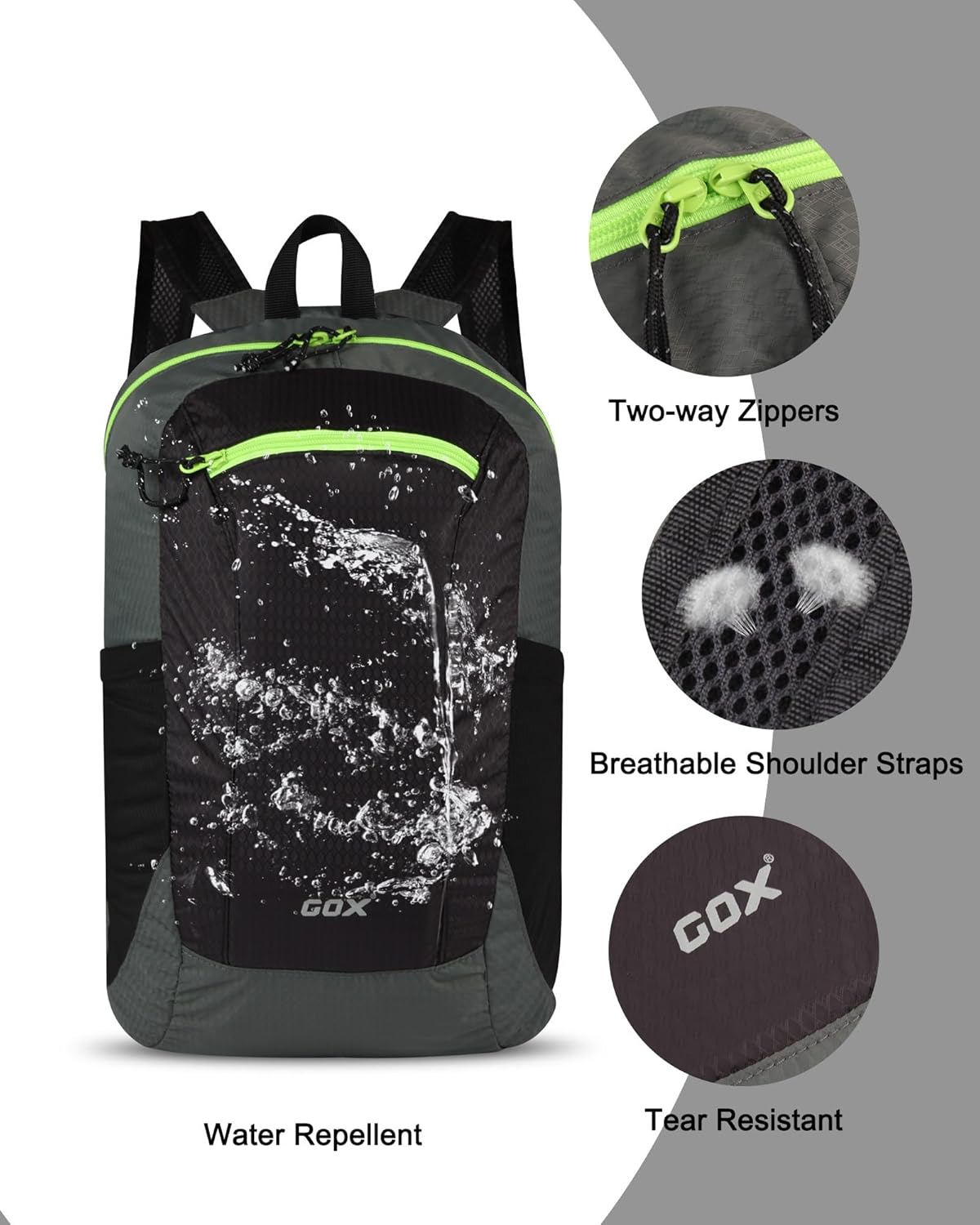 GOX Foldable 20l Backpack For Travel Lightweight Hiking Packable Daypack for Men Travel Camping Outdoor Bag Women (Black)