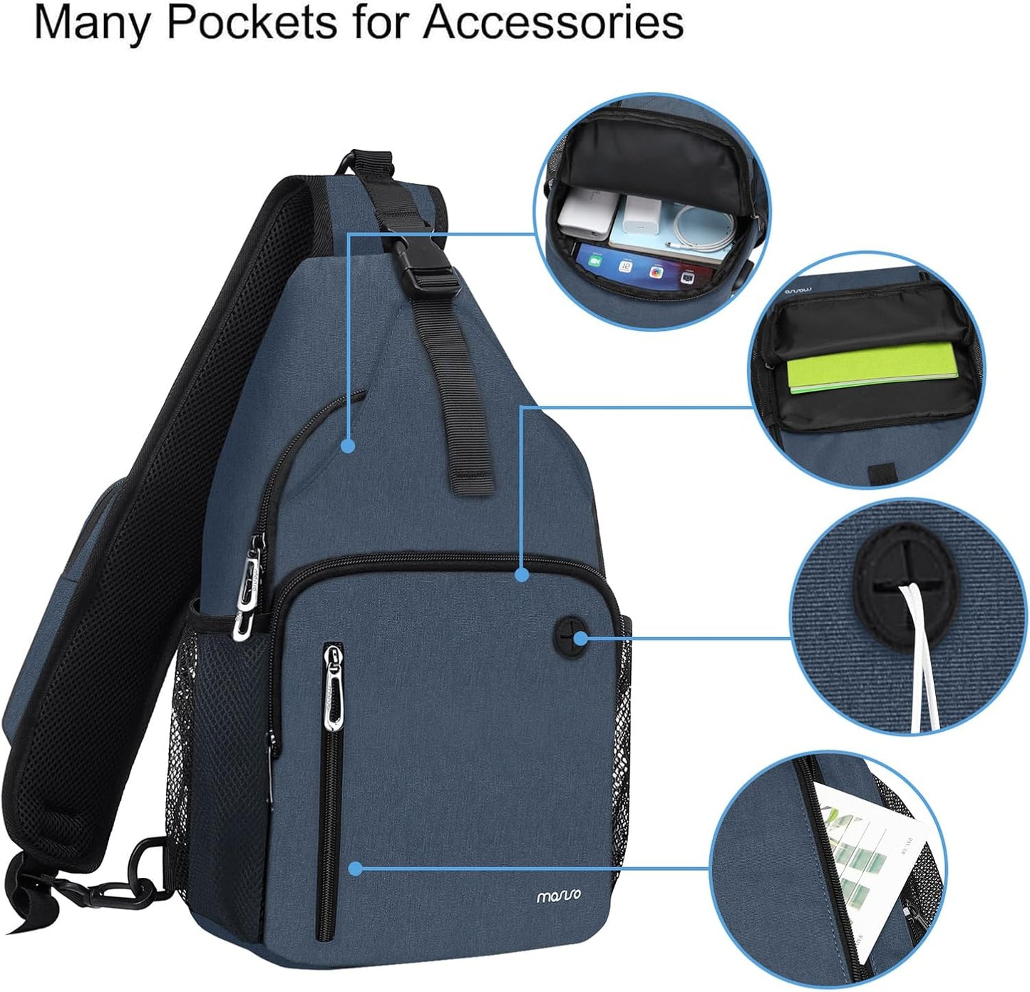MOSISO Sling Backpack Bag, Crossbody Shoulder Bag Travel Hiking Daypack Chest Bag with Front Square Pocket&USB Charging Port