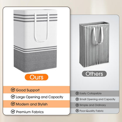 2 Pack Large Home Laundry Basket, Laundry Hamper, Freestanding Waterproof Dirty Clothes Bag, Tall Clothes Hamper - Extended & Reinforced Handles for College Dorm, Family (Light Grey/88L)