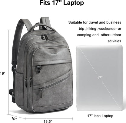 43L Backpack for Women Men - Vegan Leather Backpack Purse Travel Carry-on Bag College Bookbag Work fits 17" Laptop,DimGray