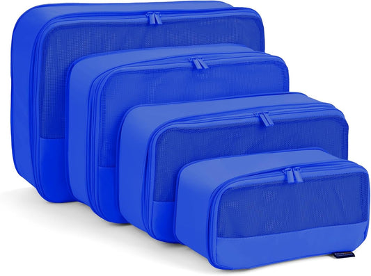 4 Piece Compression Packing Cubes for Suitcases and Backpack, Lightweight Travel Organizers (Bright Blue)