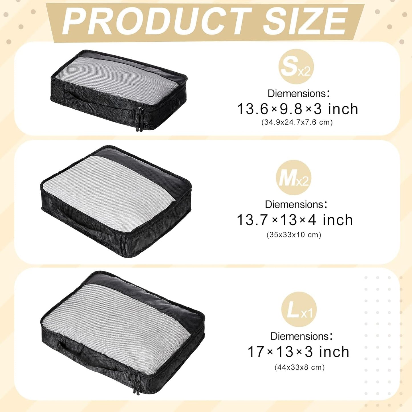 5 Pcs Packing Cubes for Suitcase Large Travel Cubes Carry on Luggage Organizer Bags for Clothes Accessories(Mixed,Black)