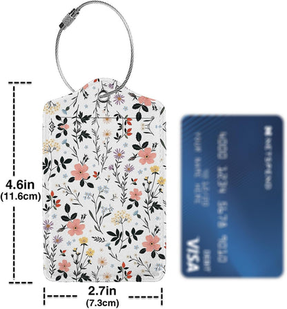 Blooming Flowers Luggage Tags for Suitcases,2 Pack Luggage Tag, Leather Stainless Steel Loop Label Tag for Women Girl Travel Bag Suitcase