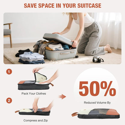 Packing Cubes for Travel, Compression 6 Set Organizer Bags for Women with Shoe Bag & Laundry Pouch, Luggage Organizers for Suitcase, Carry On & Trips, Travel Essentials