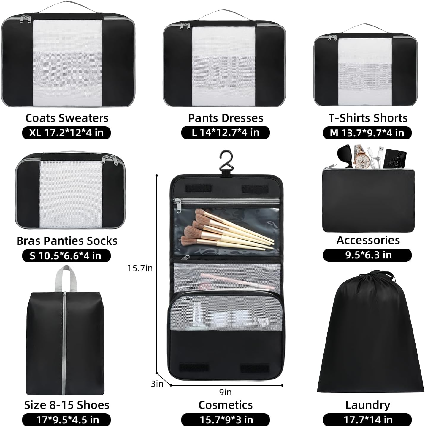 BAGAIL 6 Set/8 Set/10 Set Packing Cubes Various Sizes Packing Organizer for Travel Accessories Luggage Carry On Suitcase