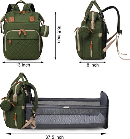 Diaper Bag with Changing Station, Waterproof 3 in 1 Baby Diaper Backpack with Foldable Changing Pad, Large Travel Back Pack for Girl Boy, Green