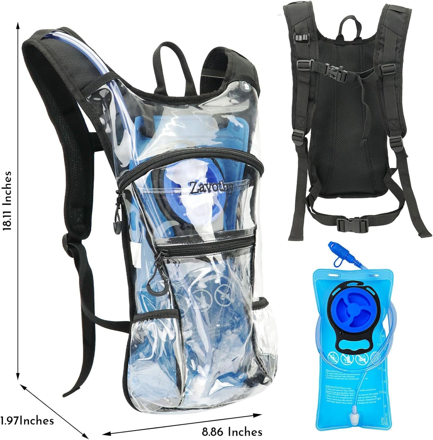 Reflective Hydration Backpack, Hydration Pack - Water Backpack with 2L/3L Hydration Bladder, Essential for Festivals - Rave Hydration Pack for Hiking, Running, Cycling, and Festivals