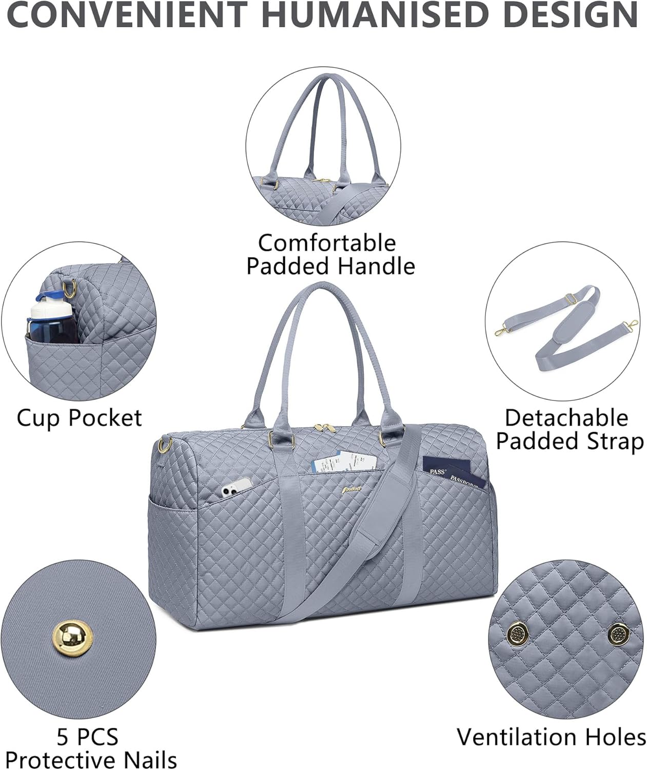 Weekender Travel Duffle Bag for Women - Carry on Bag with Shoe Compartment Overnight Bags with Toiletry Bag Wet Pocket Weekend Traveling Yoga Gym Hospital Bags for Labor and Delivery Grey