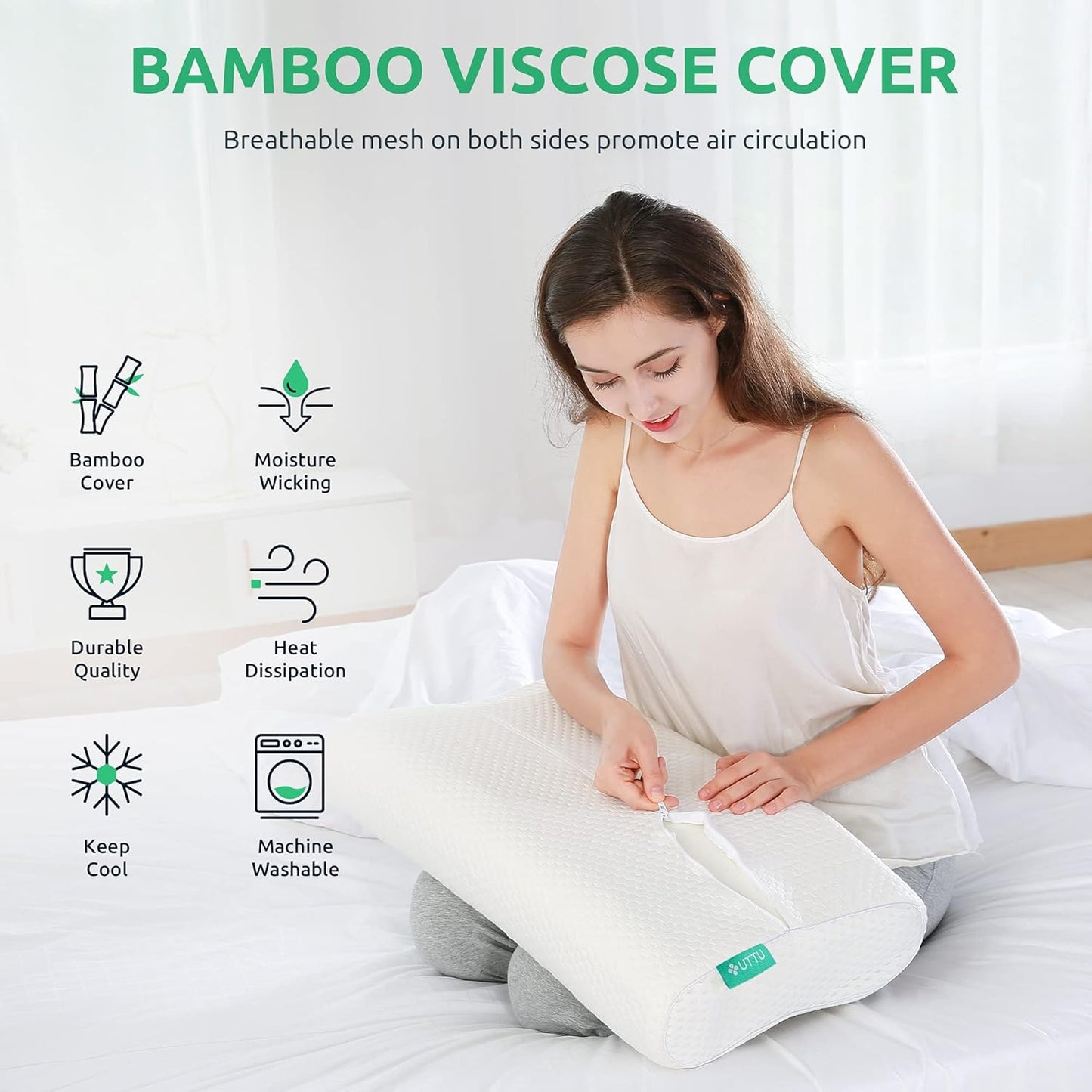 UTTU Cervical Pillow for Neck Strain Relief, Memory Foam Neck Pillow for Sleeping, Adjustable Orthopedic Sandwich Pillow, Contour Cooling for Side Back Stomach Sleeper, Travel(15.7"×11"×5.2"/4.5")