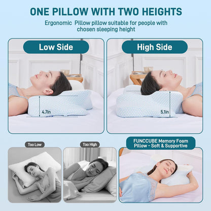 Cervical Neck Pillow - Memory Foam Pillow for Pain Relief Sleeping, Ergonomic Neck Support Contour Pillows for Side Back Stomach Sleepers,Orthopedic Breathable Pillowcase (Blue White)