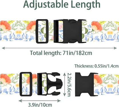 Roses Flowers Luggage Straps for Suitcases, Adjustable Luggage Travel Belts to Keep Luggage Security While Travel, Strong Polyester Fabric, Easy-to-Recognize Stylish Design Travel Accessories, 2 Pack