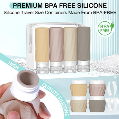 14pack Travel Bottles for Toiletries, TSA Approved Travel Size Toiletries Containers Set, Premium Silicone Leak Proof Refillable Squeezable & Creams jars Accessories Kit W/Clear Bag (Apricot)