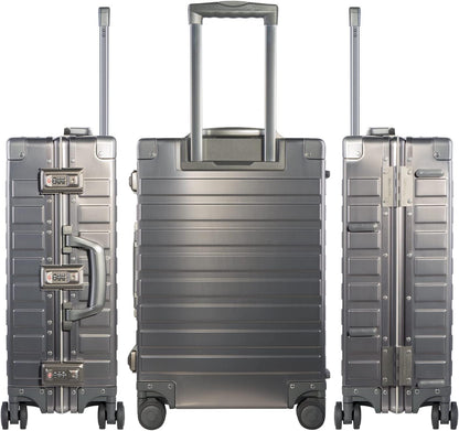 TRAVELKING All Aluminum Luggage with TSA Locks Metal Hard Shell Zipperless Spinner Alloy Metal Suitcase (Cool Metallic, 24 Inch)