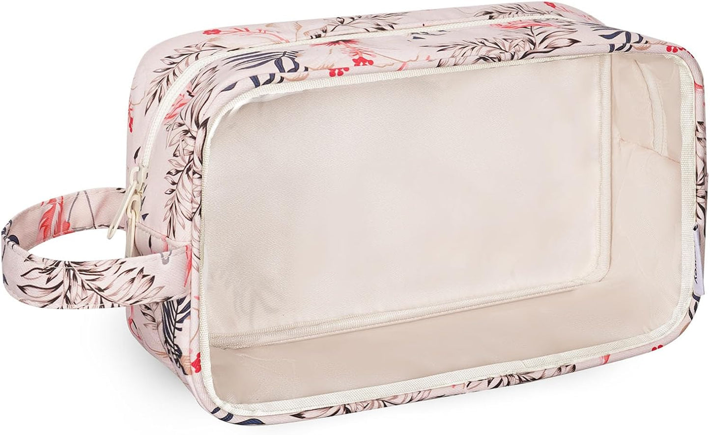 Narwey Clear Toiletry Bags for Traveling Women Men, Clear Travel Bags for Toiletries Makeup Bag Cosmetic Bag with Zipper, Make Up Organizer, Skincare Bag (Beige Flamingo)
