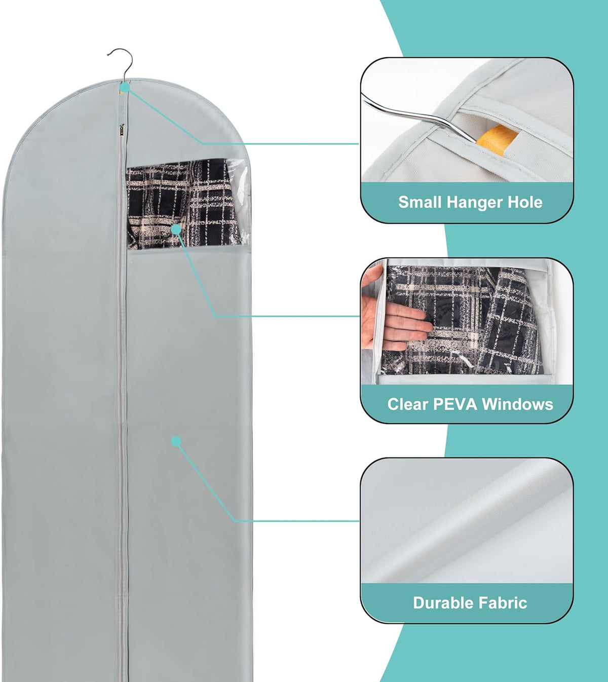 Dress Bags for Gowns Long, 65" Long Dress Bags for Hanging Clothes Clear Windows Foldable Long Garment Bag for Storage and Travel-24"x 65"/2 Pack