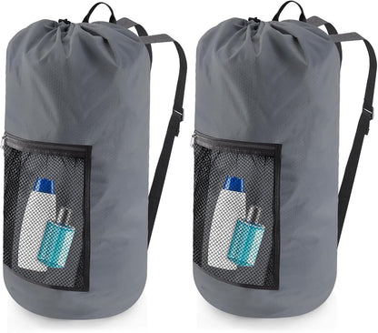 Laundry Bag Backpack, 2PCS Extra Large Travel Laundry Bag with Mesh Pocket & Adjustable Shoulder Straps,Dirty Clothes Travel Bag for College Students Dorm,Apartment(Grey)