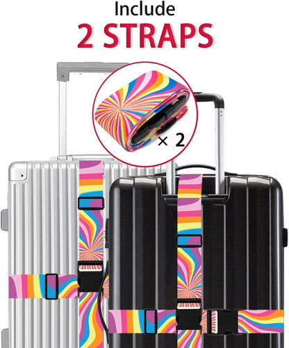 Luggage Straps for Suitcases TSA Approved, Luggage Identifiers for Suitcase, Adjustable Suitcase Strap for Baggage Security with Cute Patten, Travel Necessary Accessories 2Pack (Rendering)