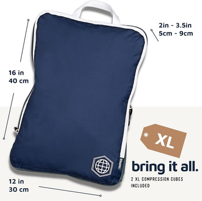 Large Compression Packing Cubes for Travel-Packing Cube Luggage Organizers 7 Piece Set for Checked Luggage-Ultralight, Expandable/Compression Bags by TRIPPED Travel Gear (Navy/White)