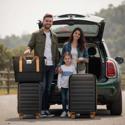 LARVENDER Luggage Sets 5 Piece Hardside Expandable Suitcase with Wheels Lock,Hardside Lightweight Rolling Suitcase for Women and Men,Black