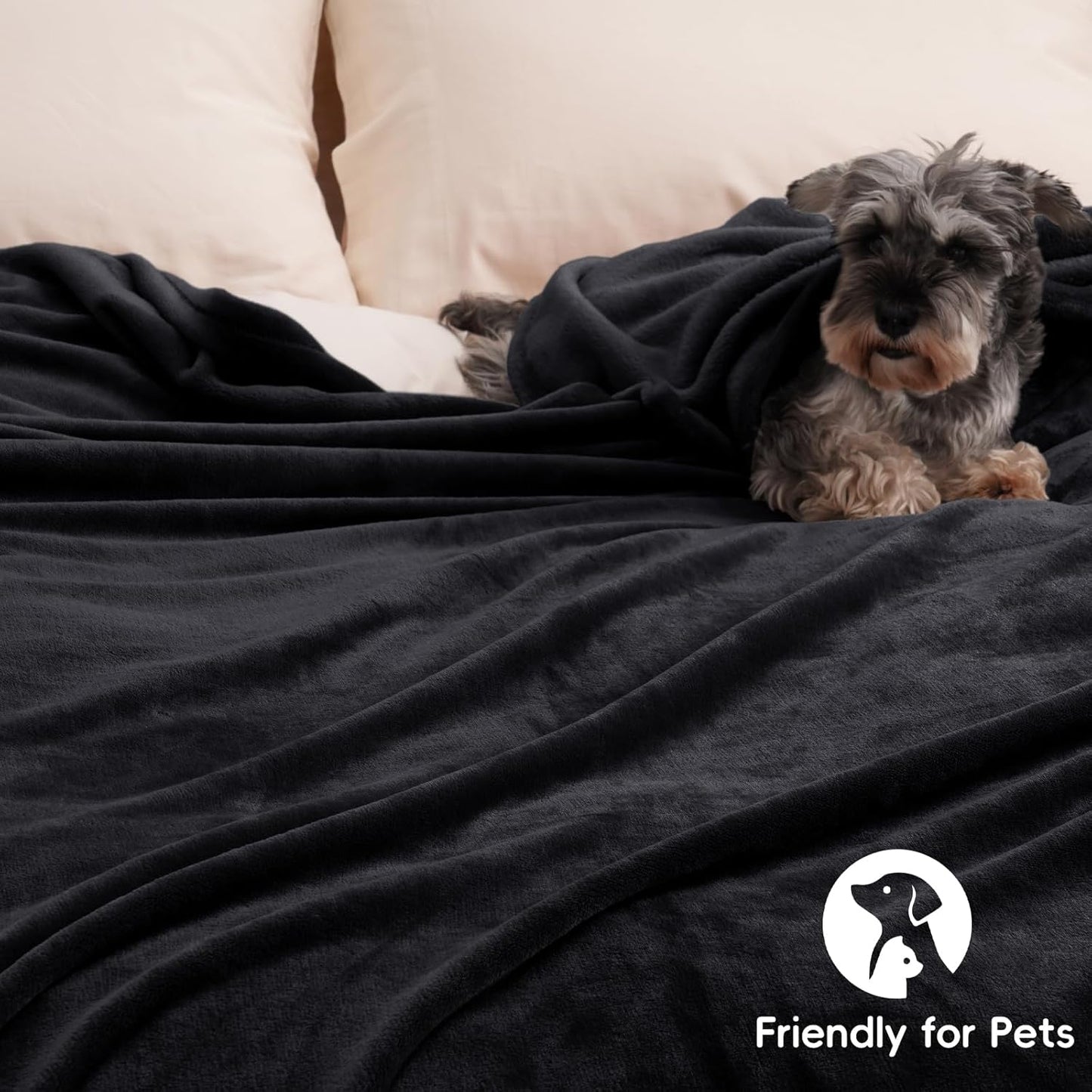 PHF Ultra Soft Fleece Throw Blanket, No Shed No Pilling Luxury Plush Cozy 300GSM Lightweight Blanket for Bed, Couch, Chair, Sofa Suitable for All Season, 50" x 60", Black