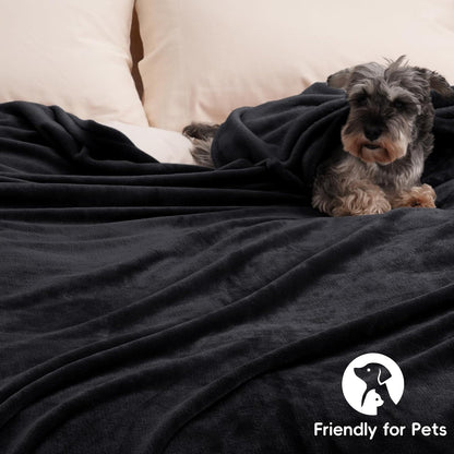 PHF Ultra Soft Fleece Throw Blanket, No Shed No Pilling Luxury Plush Cozy 300GSM Lightweight Blanket for Bed, Couch, Chair, Sofa Suitable for All Season, 50" x 60", Black