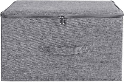 ANMINY 3PCS Storage Bins with Zipper Lids 51.9 Qt Lidded Fabric Storage Boxes Baskets Cubes with Handles Collapsible Washable Cotton Linen Closet Shelf Clothes Organizer - Gray, Extra Large