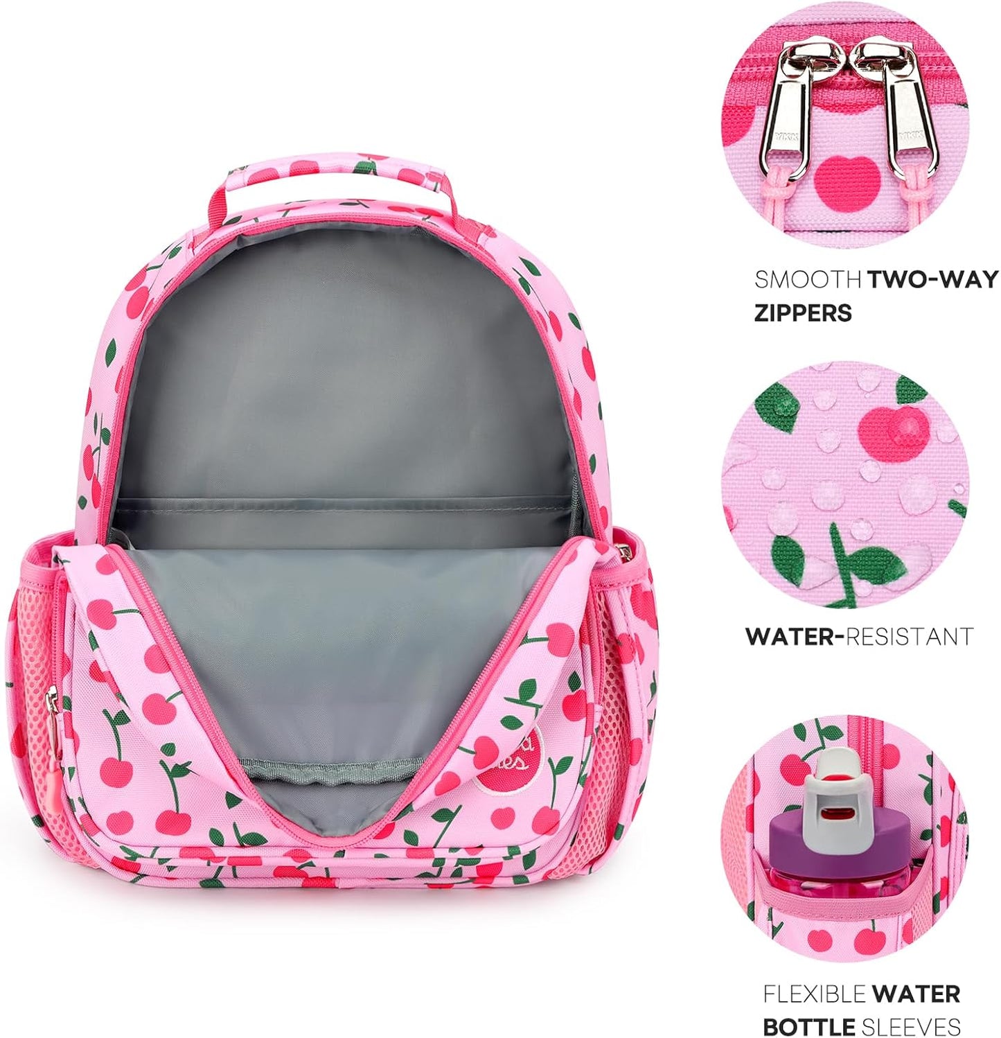 mibasies Toddler Backpack for Girls 2-4: Cute Kids Backpacks for Girls - Preschool Kindergarten Backpack - Cherry Pink