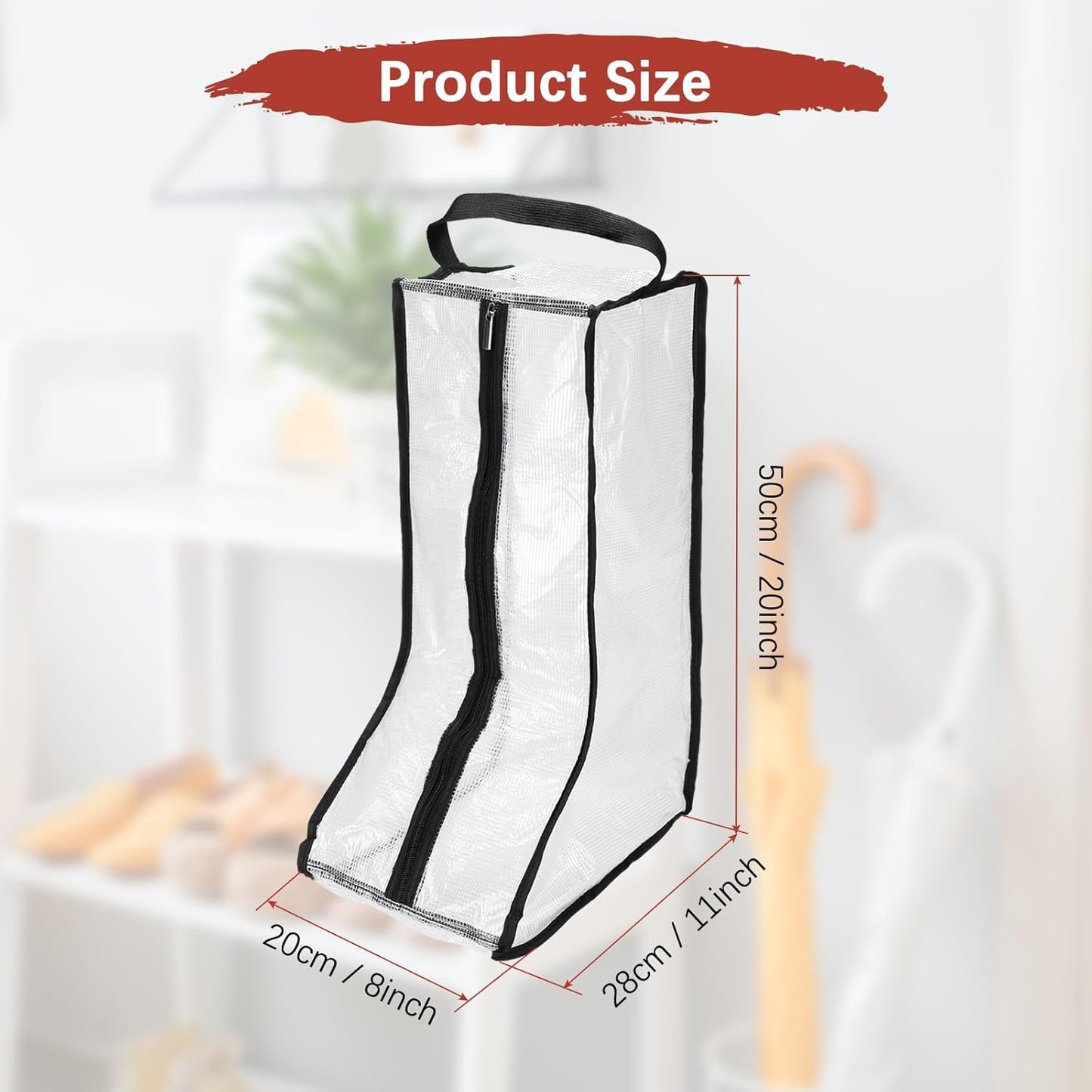 Boot Storage Bags [2PCS] - Plastic Tall Boot Carry Bags Clear Shoe Bags with Handle for Travel & Daily Use - [Black] Waterproof & DustProof Boot Bags for Cowboy Boots