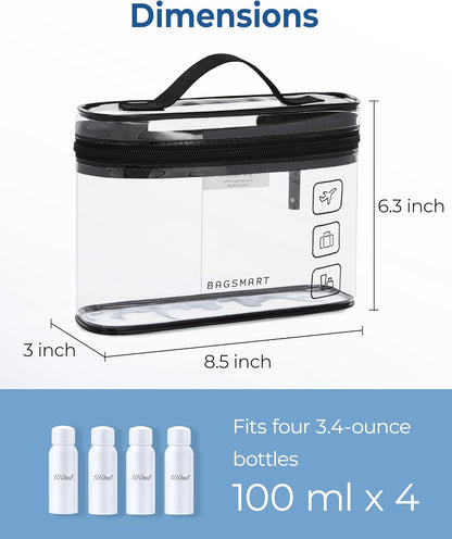 BAGSMART TSA Approved Toiletry Bag, 3 Pack Clear Makeup Cosmetic Bag Organizer, Quart Size Travel Bag for Toiletries, Carry-on Travel Accessories Essentials, Black-3pcs