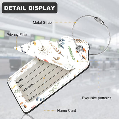 2Pack Luggage Tags for Suitcases, Cute Unique Pu Leather Cruise Luggage Tag with Privacy Cover ID Label Address Card and Metal Ring Suitable for Women Men Kids Travel Bag Floral and Plant Patternsn
