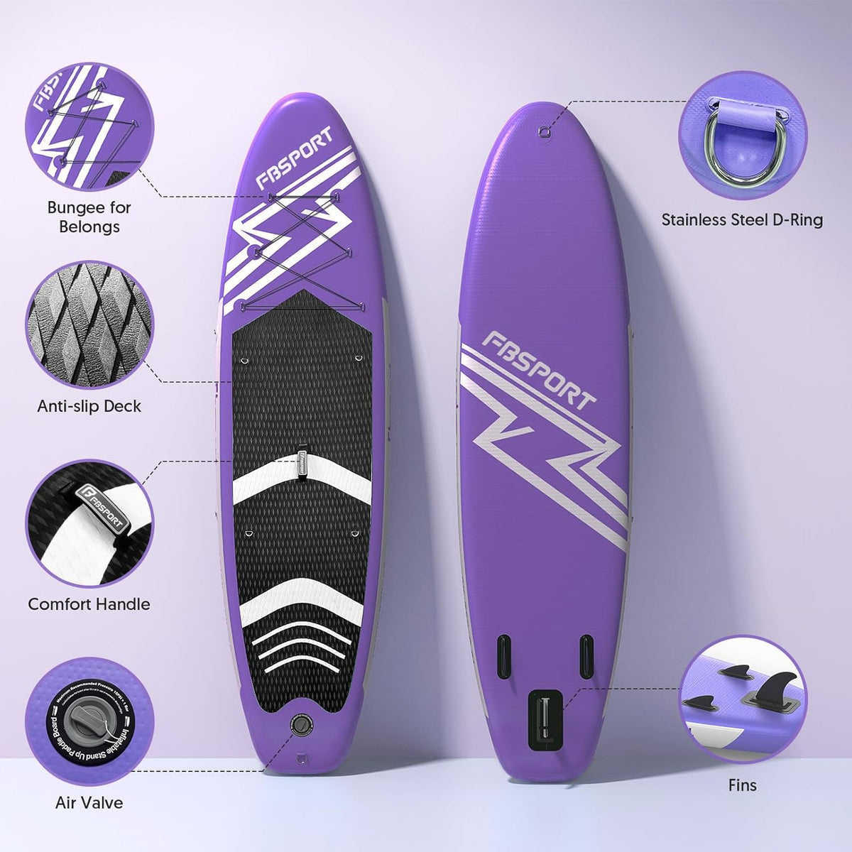 FBSPORT 11' Premium Stand Up Paddle Board, Yoga Board with Durable SUP Accessories & Carry Bag | Wide Stance, Surf Control, Non-Slip Deck, Leash, Paddle and Pump for Youth & Adult