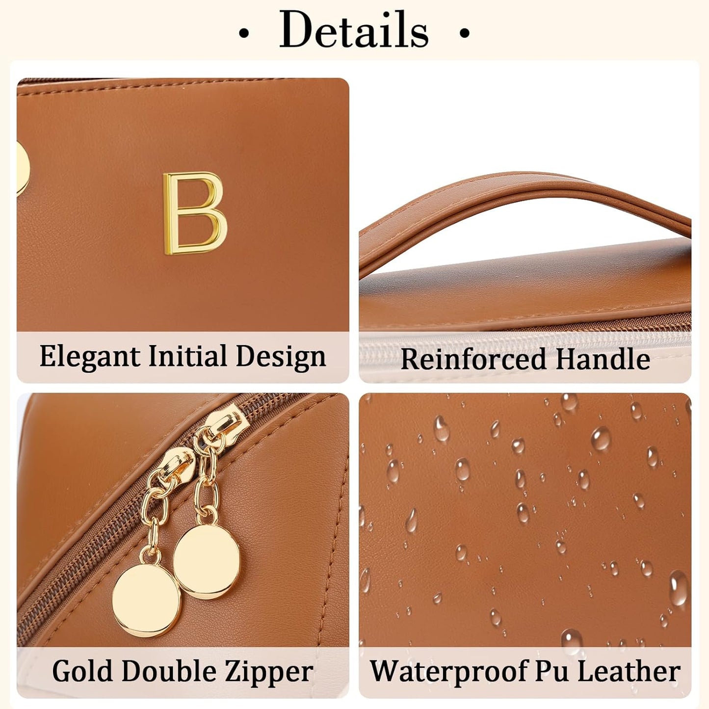 Birthday Gifts for Women Teen Girl, Personalized Initial Makeup Organizer Bag Set, Open Flat Travel Cosmetic Bag With Clear Divider and Handle(Brown,B)