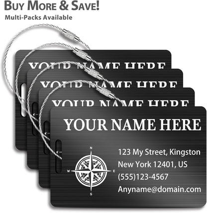 Personalized Luggage Tags for Suitcases (2/4/6/8 Pack) - Custom Engraved Metal Travel Tag, Customizable Pattern/Name/Text for Bags Backpacks Suitcases