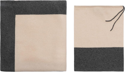 Jet&Bo Luxurious Cashmere Merino Blend Travel Blanket, Airplane-Ready in Packable Pouch, Soft, Lightweight and Breathable (Pink and Gray)