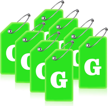 8 Pcs Luggage Tags for Suitcases, 26 Initial Letter Travel Luggage Baggage Identification Labels ID Tags Fully Bendable Tags with Stainless Steel Loop (Letter G, Green)