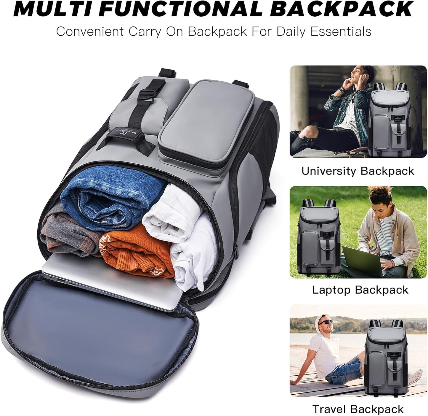 Carry on Travel Backpack for Men Women,30L Multi-Pocket 17.3inch Laptop Backpack, Sports Gym Tennis Badminton Backpack with Shoe Compartment-Grey