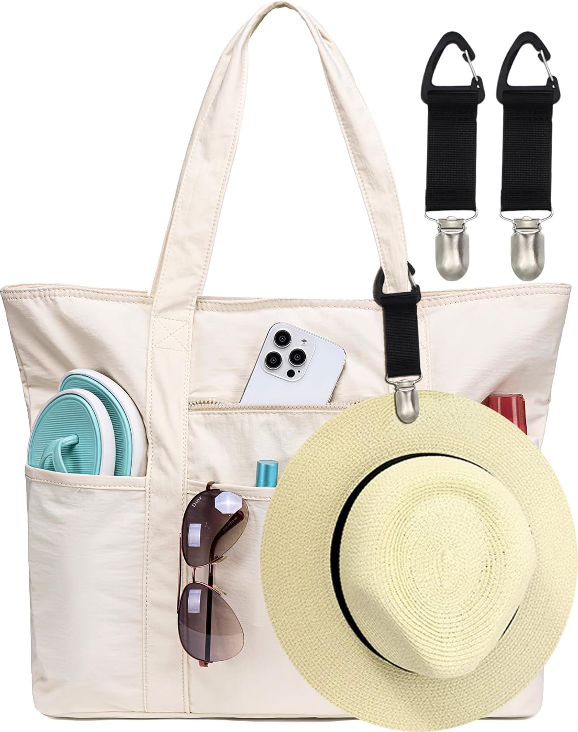 LEDAOU Beach Bags for Women, Beach Bags Waterproof Sandproof, Packable Beach Tote Bag with Zipper Travel Sports