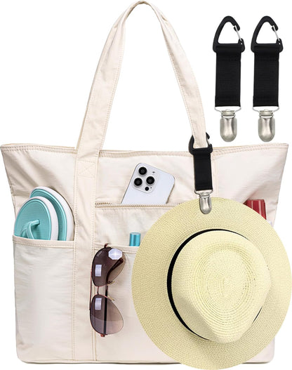 LEDAOU Beach Bags for Women, Beach Bags Waterproof Sandproof, Packable Beach Tote Bag with Zipper Travel Sports