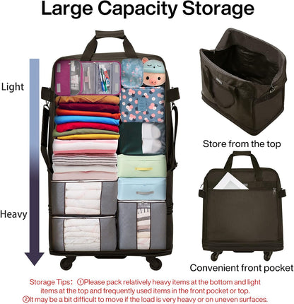 Hanke Suitcases with Wheels Expandable Foldable Luggage Bag Suitcase Collapsible Rolling Travel Bag Duffel Bag for Men Women Lightweight Suitcases without Telescoping Handle, Coffee