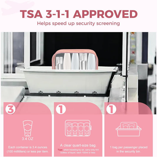 Moyad TSA Approved Clear Toiletry Bag, 1 Pack Quart Size 3-1-1 Liquids Pouch for Travel, Transparent Makeup & Cosmetic Organizer for Women Men, Peach Pink