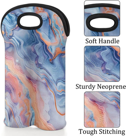 Wine Carrier Tote Personalized Bag for 2 Bottles - Neoprene Wine Bottle Holder with Carry Handle, Wine Protective Bag Insulated Bag Beer Cans Water Bottle Holder for Travel Picnic,Style26