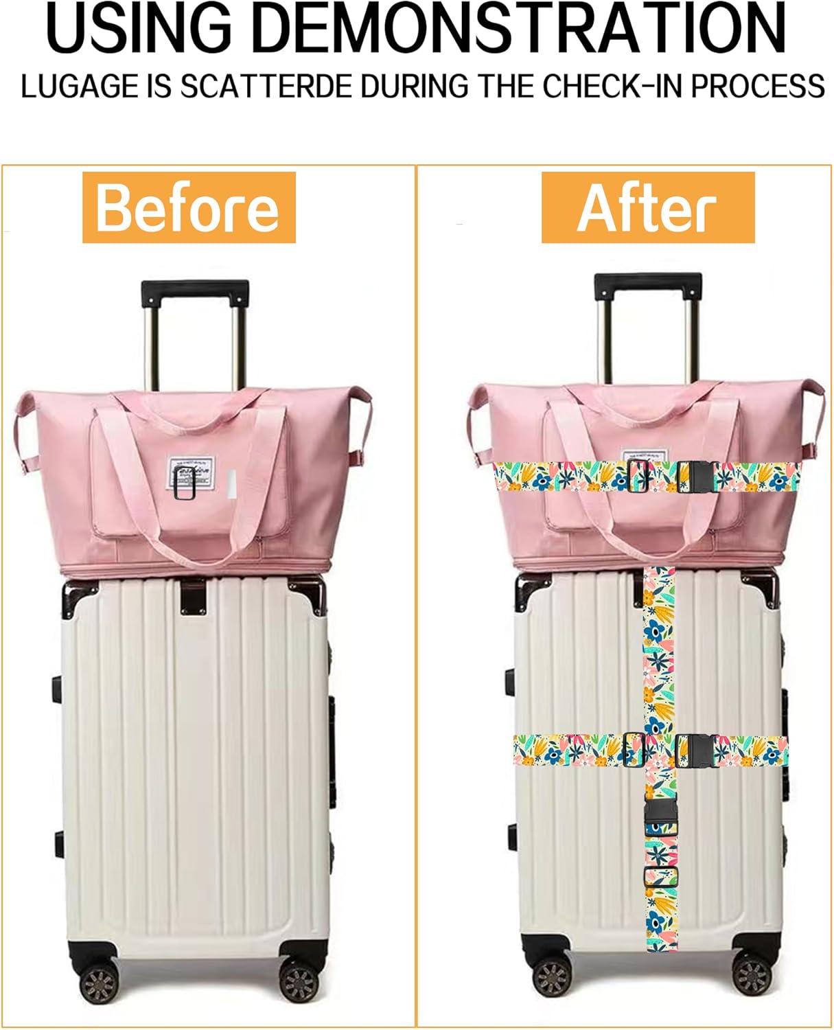 Luggage Straps for Suitcases, Adjustable Travel Belt, Durable Wide Luggage Strap, Cute Suitcase Strap Identifiers with Buckle, Bag Straps for Luggage, Cute Colorful Flowers