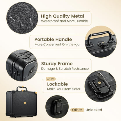 Makeup Case with Magnetic Lighted Mirror Makeup Organizer Box Travel Cosmetic Case with 3 Colors LED Mirror Portable Vanity Make up Suitcase with Lockable Keys Dividers Brush Holder, Black