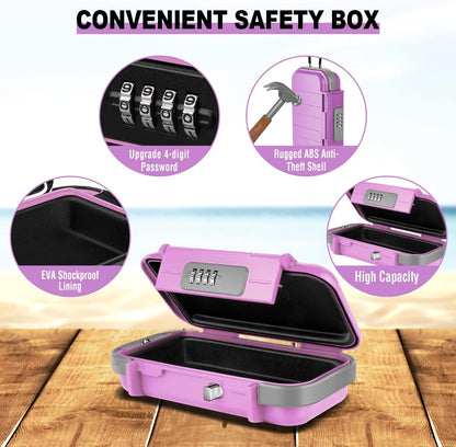HUANLANG Portable Safe Lock Box with Combination Lock Mini Beach Travel Safe Waterproof Small Lockable Box with Removable Wire Rope Combination Safe Box for Dorm,Travel,Beach,Hotel,Car,Home,Office